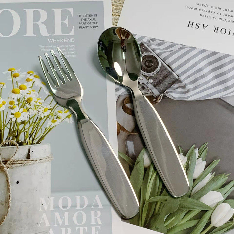 加厚304不锈钢吃饭勺食品级儿童勺子叉子家用婴儿宝宝喂养辅食勺