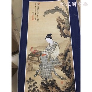唐寅唐伯虎红叶题诗仕女图人物工笔国画复古书画高清微喷仿古复制