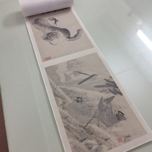 八大山人朱耷杂画册复古书画水墨花鸟国画真迹微喷仿古复制品装裱