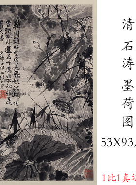 石涛 墨荷图 复古书画水墨花卉国画高清微喷禅意仿古复制挂抽装饰