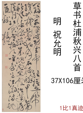 祝允明草书杜浦秋兴八首古代书法条幅字画真迹挂轴微喷复制装饰画