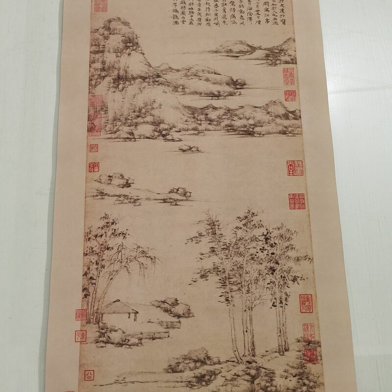 倪瓒江亭山色图复古书画山水国画真迹高清微喷仿古装裱挂轴装饰画