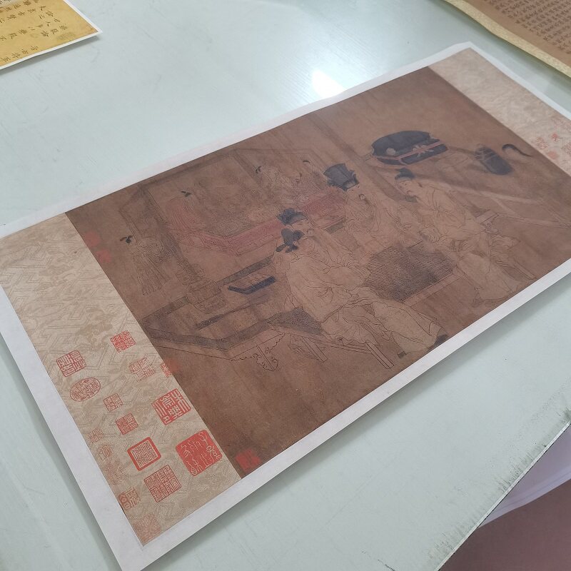 周文矩《重屏会棋图》复古书画真迹高清微喷仿古复制横幅装裱装饰