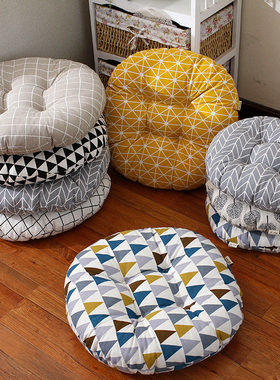 圆形加厚凳子坐垫棉麻飘窗藤椅餐椅垫学车学生办公室电脑椅子靠垫