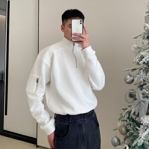 早春韩版立领男卫衣拉链斜纹坑条高领长袖百搭男休闲上衣5053P80图片