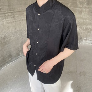 夏季新中式缎面提花立领短袖男女衬衣风禅意休闲衬衫3571P85图片
