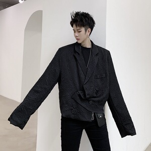 山本暗黑原创小众定制压皱个性花纹短款气质西服A261-3934-P135图片