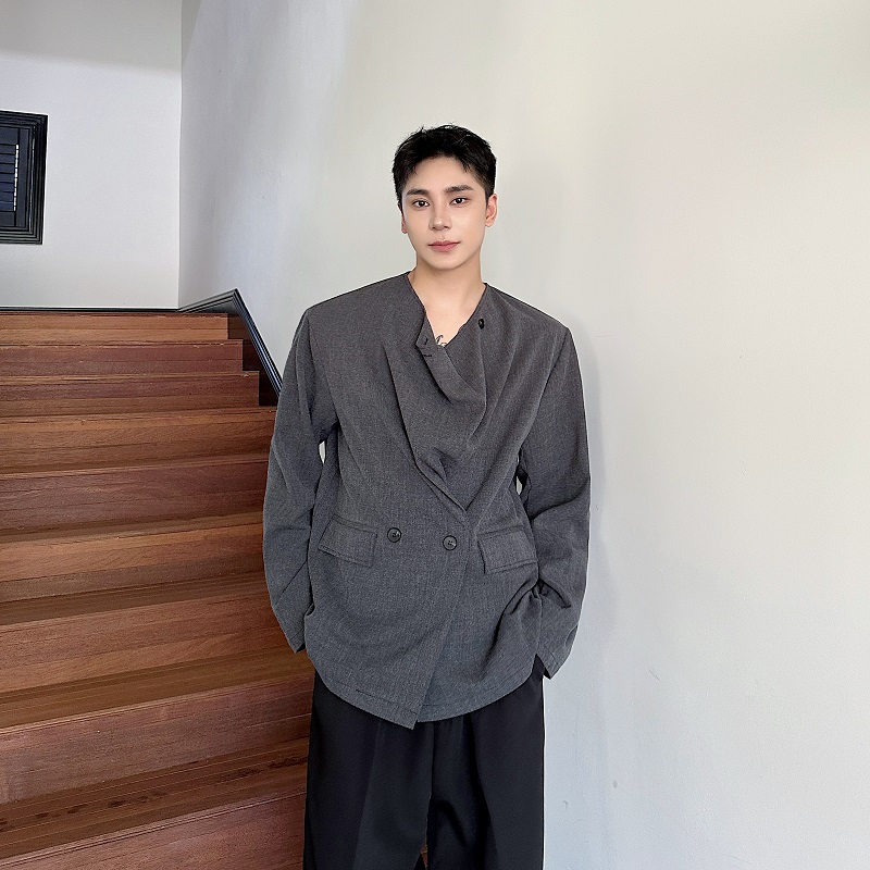 秋季复古套头休闲西服上衣简约冷淡风堆堆领衬衣5270P105，男装西服，电商A246