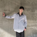 春季新中式缎面提花竹叶翻领长袖男女衬衣复古风衬衫5223P105，男装衬衫，电商A246