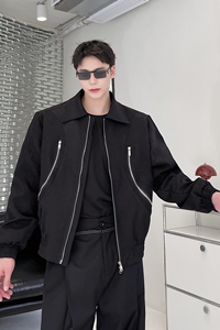 秋季设计师款编制拼接拉链短款翻领男夹克潮流暗黑系外套5091P135,秋季衣服鞋子搭配图片图片