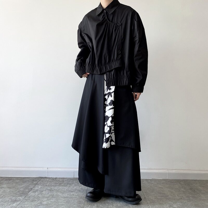 小众暗黑山本风多层次设计男女潮流裙裤个性花卉拼接痞帅2525P90,男装休闲裤,电商A246