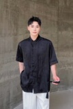 夏新中式缎面提花立领短袖男女衬衣复古风流苏压襟设计6816P95，男装T恤，电商A246
