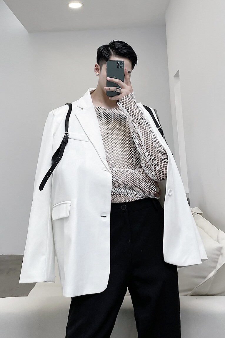 纯白个性设计皮带造型百搭西服A246-9939-P125(赠皮带）,男装西服,电商A246