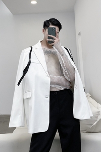 纯白个性设计皮带造型百搭西服A246-9939-P125(赠皮带）图片