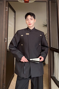 秋冬新中式立领金属扣西服个性立体纹理复古衬衣风外套3523P145图片