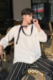 夏季韩版飘带个性气质荷叶边领男七分袖衬衣A261-2061-P65，男装衬衫，电商A246