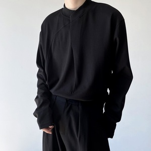 秋季简约暗黑系纯色中式立领长袖男T恤个性百搭潮流上衣2487P65,男装T恤,电商A246