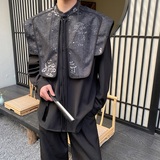 春季新中式复古提花披肩假两件立领长袖男女衬衣风衬衫2642P125，男装衬衫，电商A246