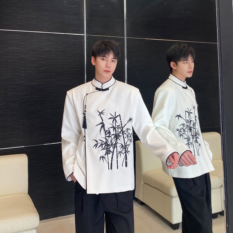 新中式绣竹立领盘扣流苏压襟男女西服风气质禅意外套3552P150,男装西服,电商A246