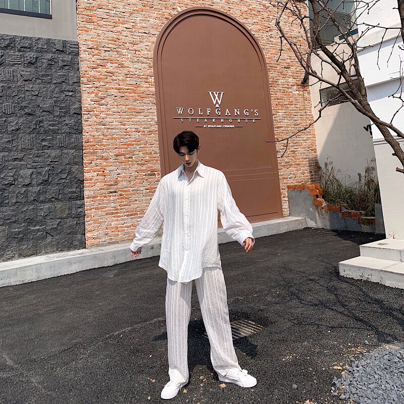 夏季新款设计感小众宽松条纹气质男长袖衬衣A261-9008-P75,男装衬衫,电商A246