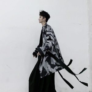 山本暗黑定制小众提花和服领飘带长袖衬衣A261-3933-P95图片