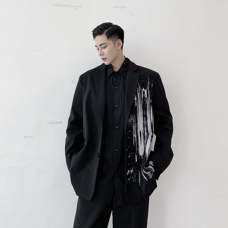 秋冬暗黑先锋涂鸦印花个性百搭宽松西服外套 9966-P115图片