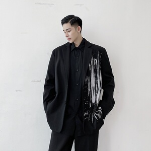 秋冬暗黑先锋涂鸦印花个性百搭宽松西服外套 9966-P115图片