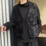 秋冬加厚毛呢中式竹叶压花假两件马甲潮流复古风坎肩5210P115，男装背心/马甲，电商A246