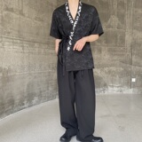 夏季新中式缎面提花刺绣绑带设计短袖男女衬衣风禅意9777P90，男装T恤，电商A246