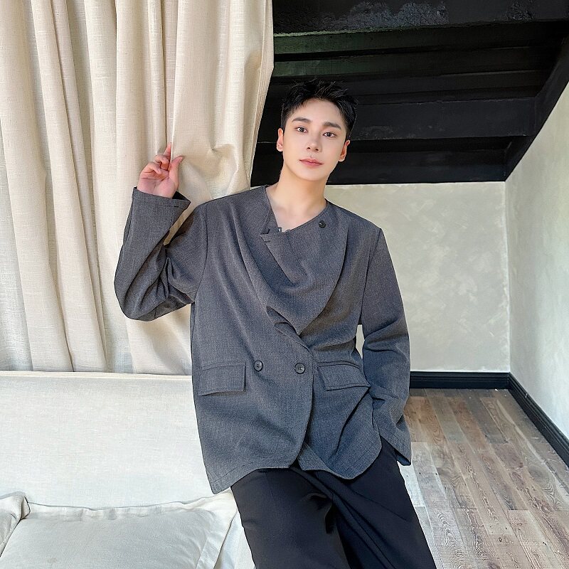 秋季复古套头休闲西服上衣简约冷淡风堆堆领衬衣5270P105,男装西服,电商A246