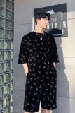 夏季定制丝绒烫钻铁塔潮男圆领短裤休闲套装A261-9033-P105，男装牛仔裤，电商A246