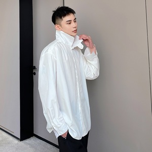 新款小众设计师立领衬衫男肩膀褶皱中性风外套A246-2448-P70图片