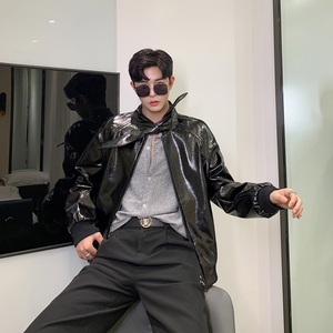 新款立领皮衣外套男宽松休闲百搭机车服夹克上衣A246-2159-P135图片