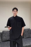 夏季新中式立领盘扣设计短袖男女衬衣复古风衬衫9768P95，男装T恤，电商A246