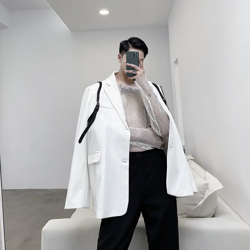 纯白个性设计皮带造型百搭西服A246-9939-P125(赠皮带）,男装西服,电商A246