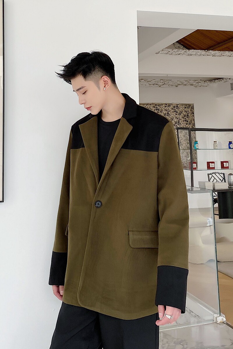 秋冬个性拼色加厚毛呢男西服韩版加厚外套9708P135,男装西服,电商A246