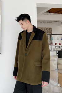 秋冬个性拼色加厚毛呢男西服韩版加厚外套9708P135图片