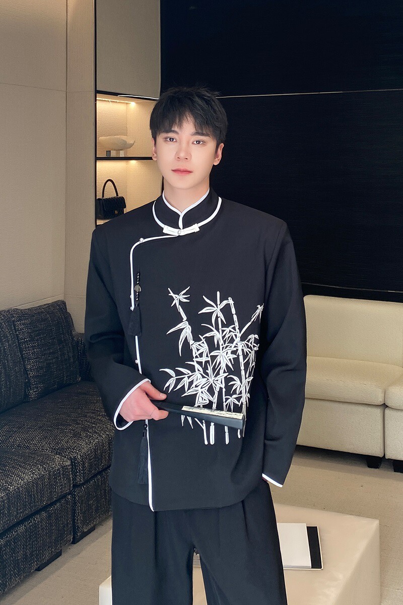新中式绣竹立领盘扣流苏压襟男女西服风气质禅意外套3552P150,男装西服,电商A246