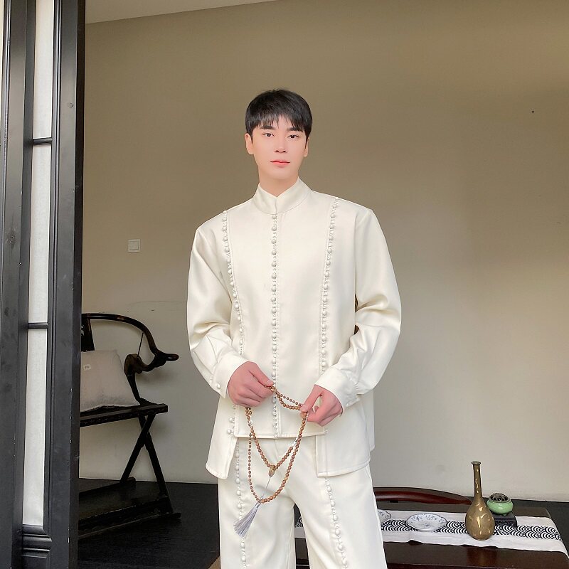 新中式重工艺包扣立领长袖男女衬衣阔腿长裤套装风禅意5222P265,男装衬衫,电商A246