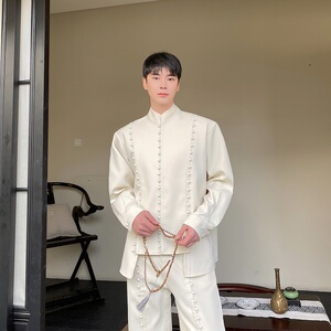 新中式重工艺包扣立领长袖男女衬衣阔腿长裤套装风禅意5222P265图片
