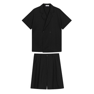 夏季韩版休闲西服领短袖衬衣短裤套装潮流雅痞时髦两件套5148P125图片
