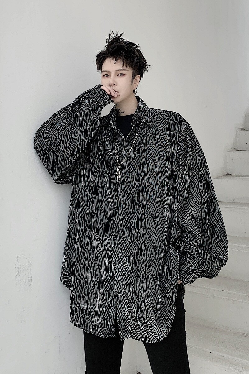 早春个性暗黑织绒亮丝潮流宽松衬衣A261-3925-P75,男装衬衫,电商A246