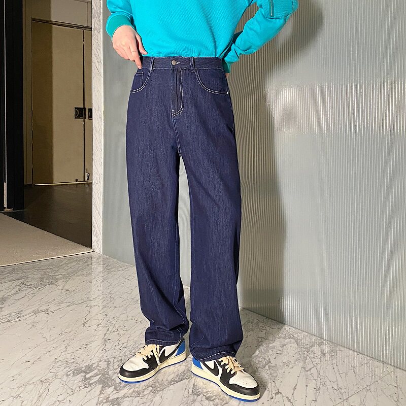 春季新款深蓝色休闲直筒男牛仔裤韩版撞色口袋水洗高级感ZK07P85图片