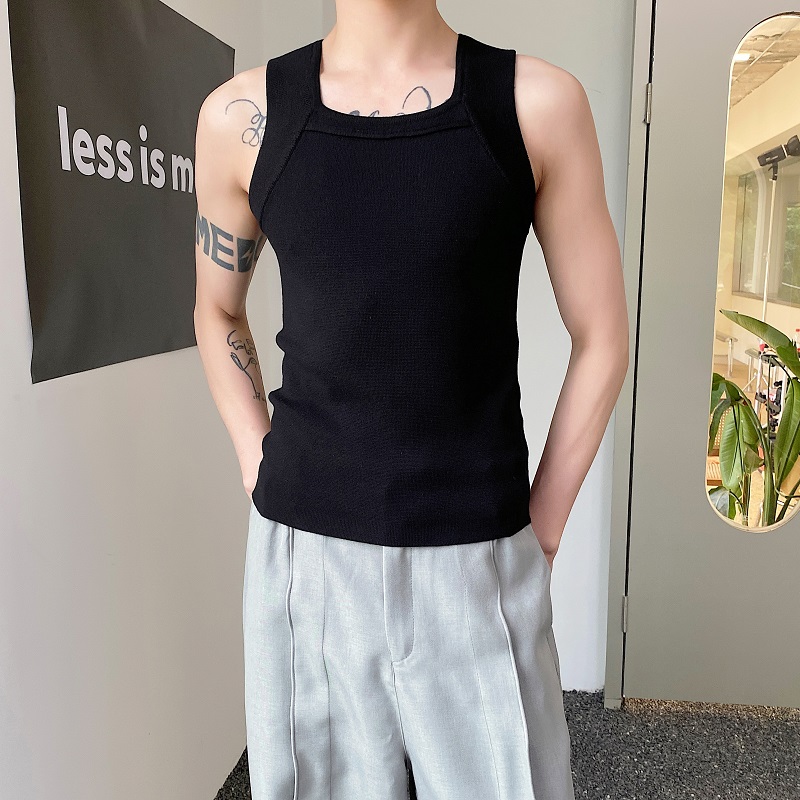夏季潮流紧身弹力针织一字领男女背心个性痞帅无袖坎肩MY57P70，男装背心/马甲，电商A246