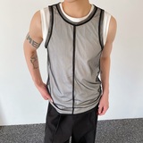 夏季潮流两件套设计男女背心个性欧根纱透视圆领坎肩上衣5160P75，男装背心/马甲，电商A246