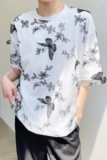 夏季原创个性蝴蝶刺绣网纱针织双层圆领气质潮流短袖2392-P75，男装T恤，电商A246
