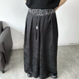 新中式山河刺绣缎面提花玉佩流苏设计阔腿直筒男女长裤6823P110，男装休闲裤，电商A246