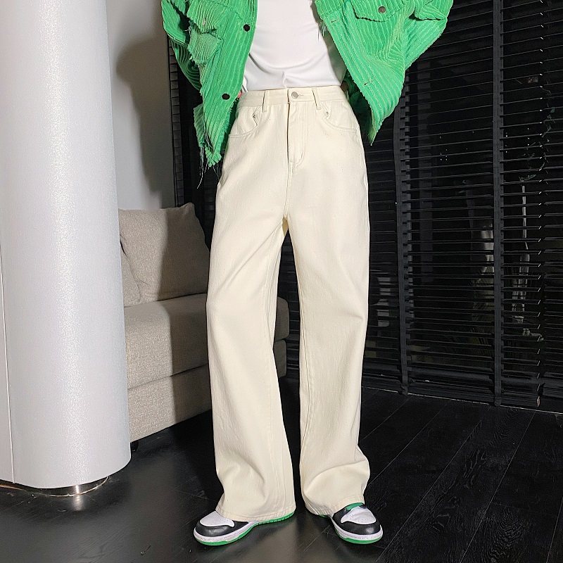 春季简约高级感纯色直筒男牛仔长裤韩版复古休闲阔腿长裤ZK05P80图片
