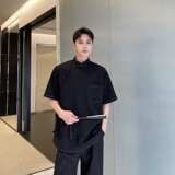 新款明线中式盘扣百搭立领复古短袖衬衣A246-9768-P95，男装衬衫，电商A246