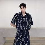 夏季个性印花翻领短袖男衬衣潮流痞帅休闲衬衫9994P65，男装T恤，电商A246